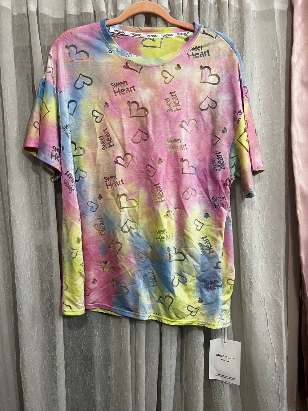 Anne Klein Pastel Tie-Dye 'Sweet Heart' Graphic Tee - Pink, Yellow, Blue